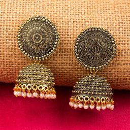 Crunchy Fashion Gold-Plated Dome Shaped Jhumkas Earrings-image-9