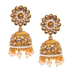 Shining Jewel - By Shivansh Gold-Toned Dome Shaped Jhumkas Earrings-picture-8