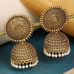 Shining Diva Gold-Plated Contemporary Oxidised Jhumkas Earrings-image-47