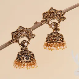 KARATCART Gold-Plated & White Kundan Classic Jhumkas Earrings-picture-24
