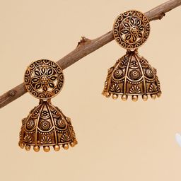 KARATCART Gold-Plated Antique Dome Shaped Jhumkas Earrings-0