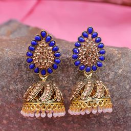 Crunchy Fashion Gold-Plated Dome Shaped Jhumkas Earrings-6