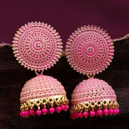 Crunchy Fashion Woman Pink Classic Jhumkas Earrings-image-54