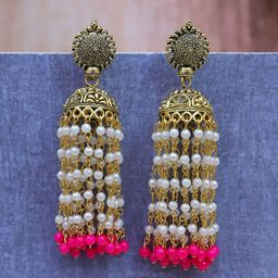 Crunchy Fashion Gold-Plated Dome Shaped Jhumkas Earrings-3