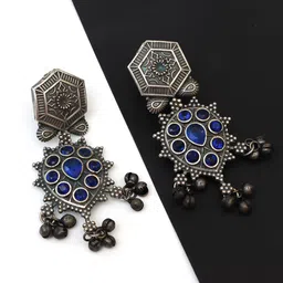 Ozanoo Classic Oxidised Stone Drop Earrings-image-89