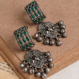 TEEJH Silver-Plated Classic Oxidised Drop Earrings image 1
