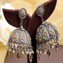 UNIVERSITY TRENDZ Silver-Plated Classic Jhumkas-9