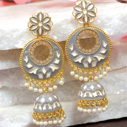 Crunchy Fashion Gold-Plated Beaded Dome Shaped Jhumkas-37
