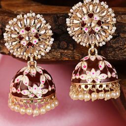 Shining Diva Maroon  Meenakari Jhumkas Earrings-image-51