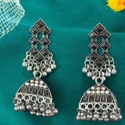 PRIVIU Oxidised Triangular Jhumkas-6