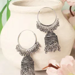 ANIKAS CREATION Silver-Plated Dome Shaped Jhumkas-35