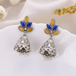 DASTOOR Silver-Plated Contemporary Jhumkas Earrings-image-94