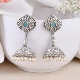 DASTOOR Silver-Plated Contemporary Oxidised Jhumkas-image-96