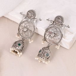 DASTOOR Silver-Plated Contemporary Oxidised Jhumkas-image-39