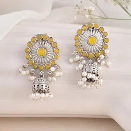 DASTOOR Silver-Plated Contemporary Jhumkas Earrings-image-93