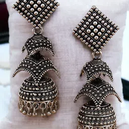 LUCKY JEWELLERY German Silver-Plated Oxidised Jhumkas-52