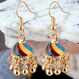 LUCKY JEWELLERY Gold-Plated Contemporary Meenakari Jhumkas-image-46