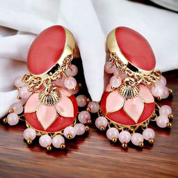 LUCKY JEWELLERY Gold-Plated Contemporary Meenakari Jhumkas-image-83