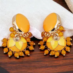 LUCKY JEWELLERY Gold Plated Artificial Beads-Beaded Jhumkas-image-52