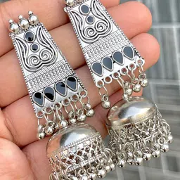 PRASUB Set Of 4 Silver-Plated Contemporary Jhumkas Earrings-image-2