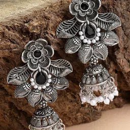 KARATCART Silver-Plated Dome Shaped Jhumkas-51