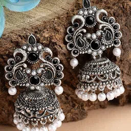 KARATCART Silver-Plated Contemporary Jhumkas-41