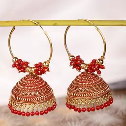 Shining Diva Red & Gold-Plated Contemporary Jhumkas Earrings-14