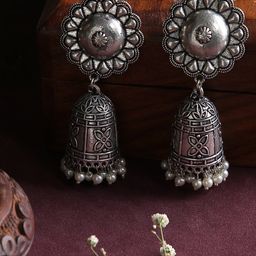 justpeachy Silver-Toned Contemporary Jhumkas Earrings-image-92