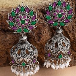 KARATCART Silver Plated Contemporary Jhumkas-47