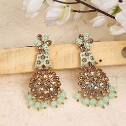 ANIKAS CREATION Gold-Plated Contemporary Drop Earrings-88