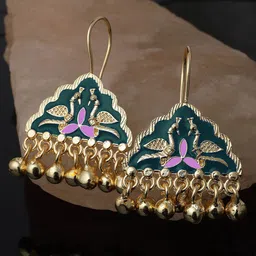 KARATCART Gold-Plated Kundan-Studded Contemporary Drop Earrings-58