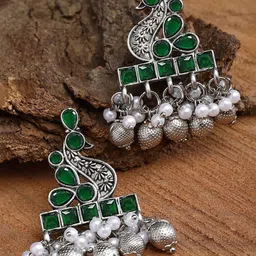 KARATCART Silver-Plated Contemporary Drop Earrings-33