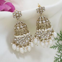 I Jewels Gold-Plated Artificial Stones Studded And Beaded Dome Shaped Jhumkas-picture-24