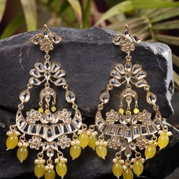 Saraf RS Jewellery Gold-Toned & Yellow Contemporary Chandbalis Earrings-57