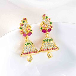 Peora Gold-Plated Cubic Zirconia Peacock Shaped Jhumkas-47