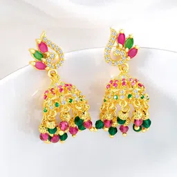 Peora Gold-Plated Cubic Zirconia Studded Dome Shaped Jhumkas-87