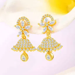 Peora Gold-Plated CZ Studded Floral Jhumkas-image-30