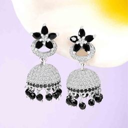 Peora Silver-Plated CZ Studded Floral Jhumkas-99
