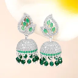 Peora Silver Plated Cubic Zirconia Studded Dome Shaped Jhumkas-image-85