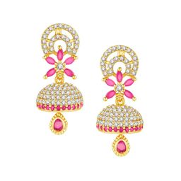 Peora Gold-Plated Cubic Zirconia Studded Floral Jhumkas-74