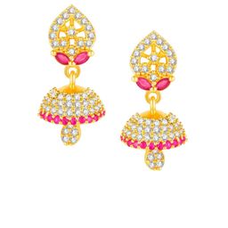 Peora Gold-Plated Cubic Zirconia Studded Floral Jhumkas-38