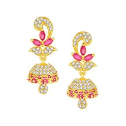 Peora Gold-Plated CZ Studded Floral Jhumkas-18