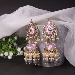 Cierra Gold Plated Artificial Stones and Beads Studded Jhumki-29