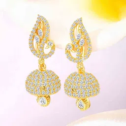 Peora Gold-Plated CZ Studded Peacock Shaped Jhumkas-10