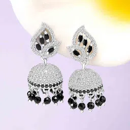Peora Silver-Plated Cubic Zirconia Studded Dome Shaped Jhumkas-image-86