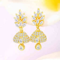 Peora Gold-Plated Cubic Zirconia Stone Studded Dome Shaped Jhumkas-46