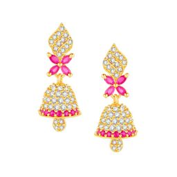Peora Gold-Plated CZ Studded Floral Jhumkas-11