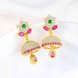 Peora Gold-Plated Cubic Zirconia Studded Dome Shaped Jhumkas-47
