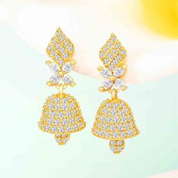 Peora Gold-Plated Cubic Zirconia Studded Floral Jhumkas-23