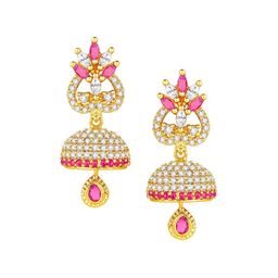 Peora Gold-Plated CZ Studded Floral Jhumkas-20